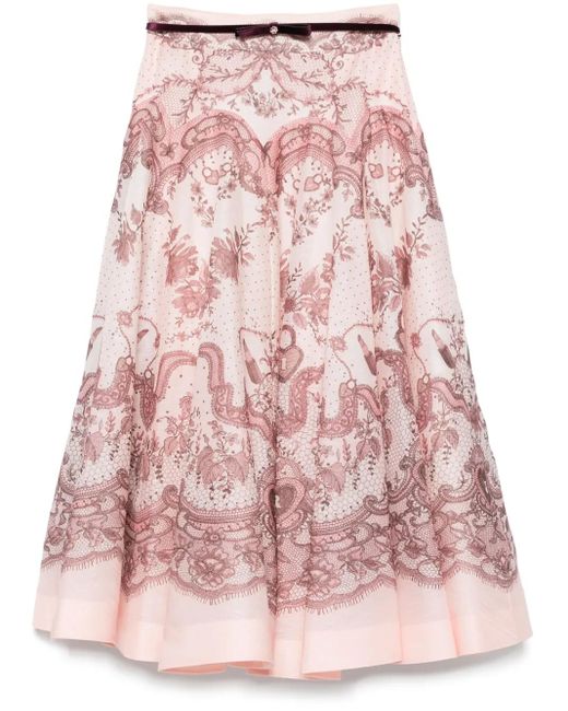 Zimmermann 'crush Flard Midi' Rok in het Pink