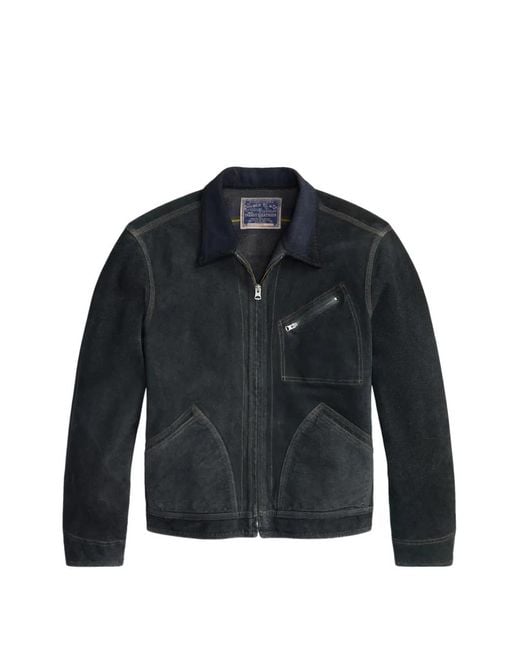RRL Blue Zip Suede Jacket for men