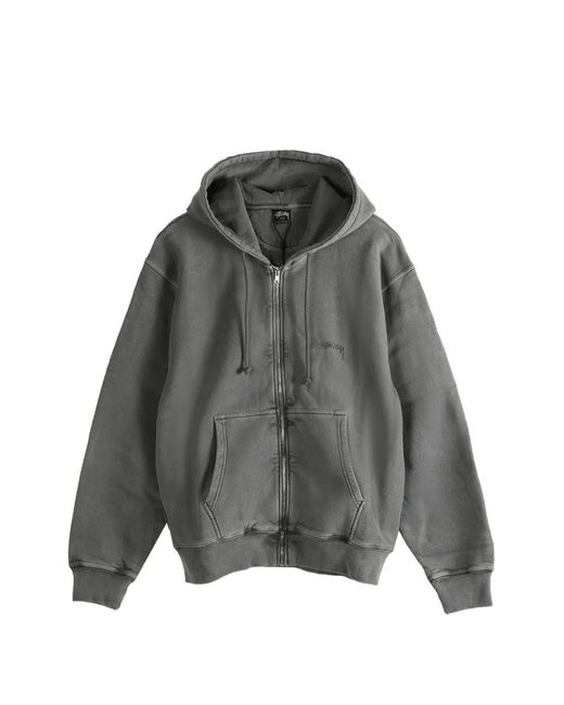 Stussy Gray Zip-Fastening Hoodie for men