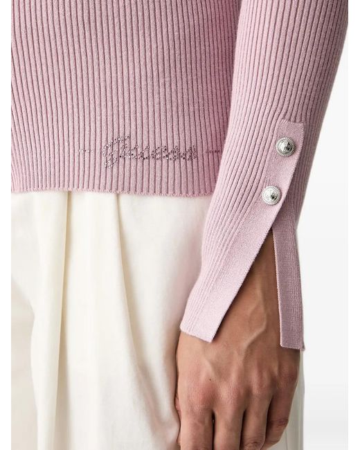 Guess Purple Ribbed-Knit V-Neck Cardigan