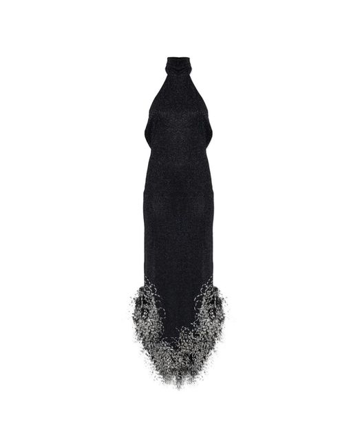 Oseree Black Feather Halterneck Dress
