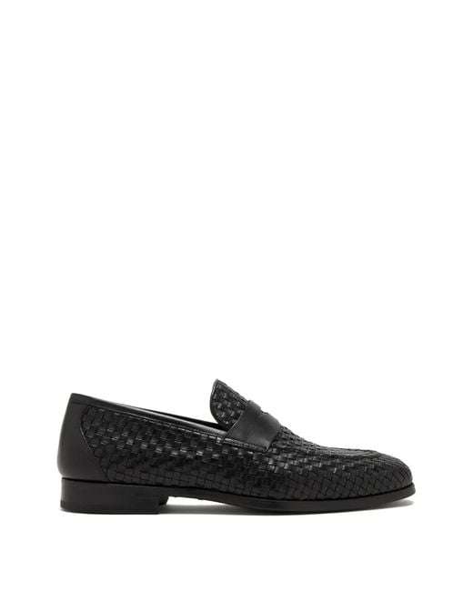 Magnanni Shoes Black Woven Penny Loafers for men