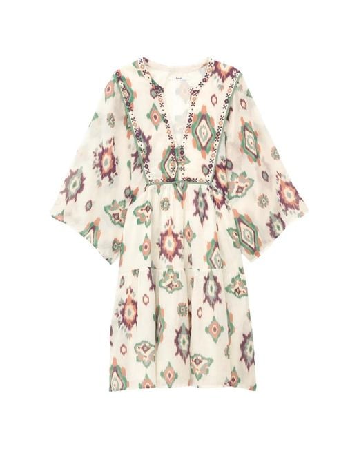 Ba&sh White Olalie Ikat-Print Tiered Dress