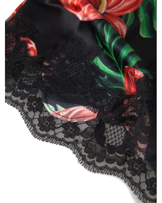 Dolce & Gabbana Red Floral-Print Lace-Trim Camisole