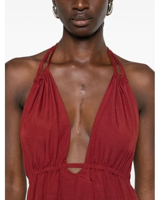 MOUTAKI Red Halterneck Maxi Dress