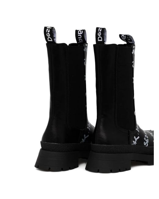 Desigual Black Lettering-Print Chelsea Boots