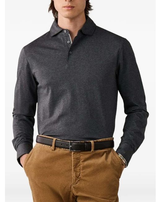 Hackett Gray Long-Sleeve Cotton Polo Shirt for men