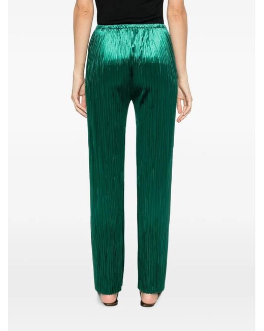 Forte_forte Green Pleated Satin-Finish Trousers
