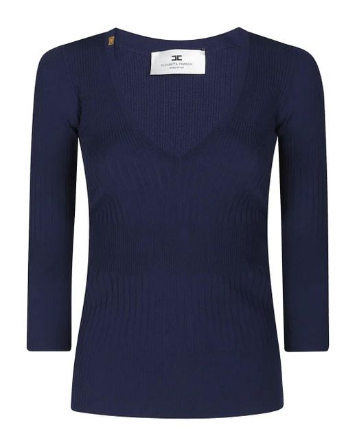 Pull Côtelé À Col V Elisabetta Franchi en coloris Blue