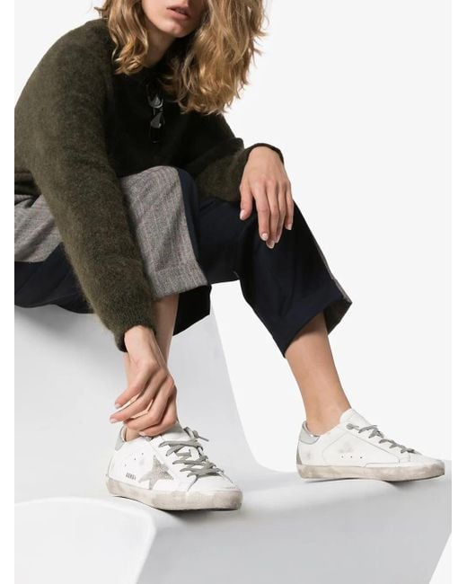Golden Goose Deluxe Brand White Super-Star Trainers With Heel Tab And Metal Stud Lettering
