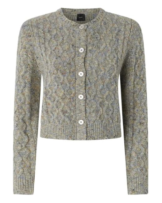 Pinko Gray Cable-Knit Button Cardigan