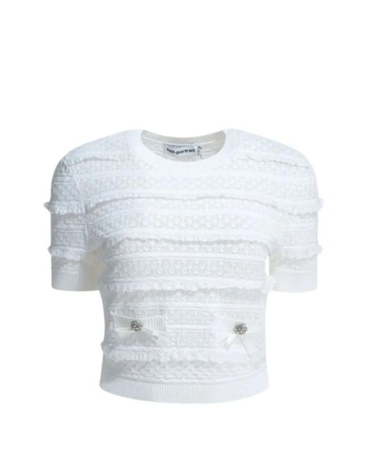 Self-Portrait White Crewneck Top
