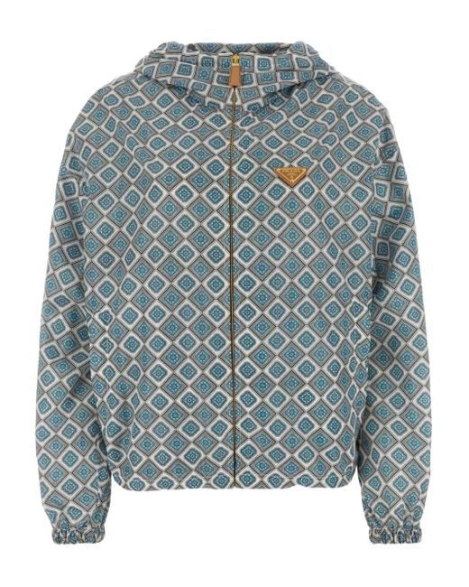 Prada Blue Kapuzenjacke mit geometrischem Print