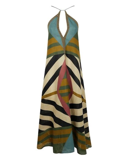 VOLANTIS Green Silk Midi Dress
