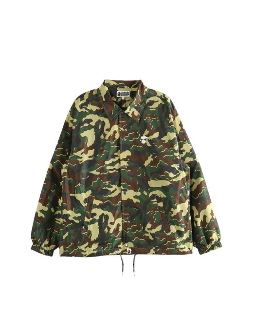 A Bathing Ape Green Camouflage-Print Logo-Patch Jacket for men