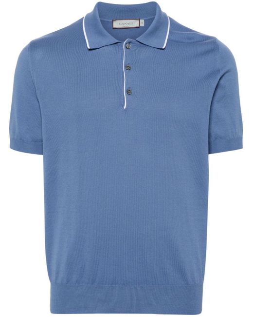 Canali Fijngebreid Poloshirt in het Blue voor heren