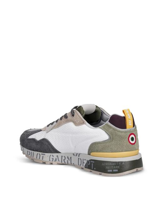 Aeronautica Militare White Logo-Embroidered Panelled Sneakers for men