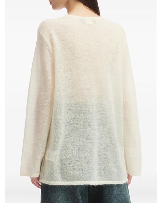 Mini Cream White Langärmeliger Pullover Mit Asymmetrischem Kragen