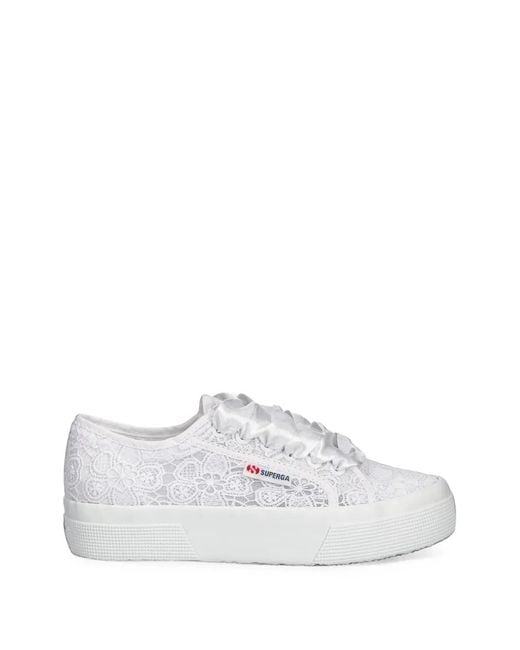 Superga White Lace Platform Sneakers