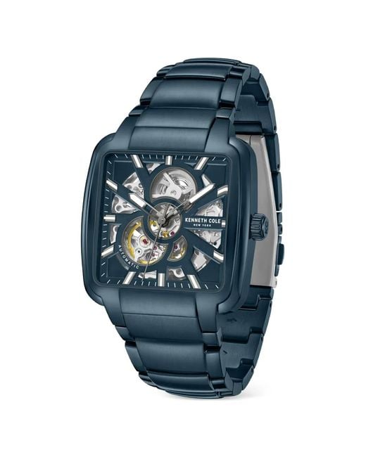 Kenneth Cole Blue Skeleton-Dial Square-Face 40Mm Watch for men