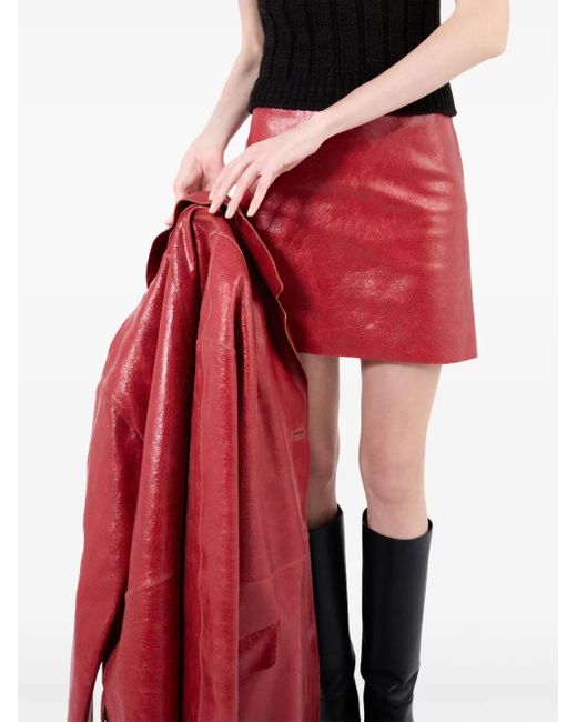 Prada Leren Mini-Rok Met Gebarsten Effect in het Red