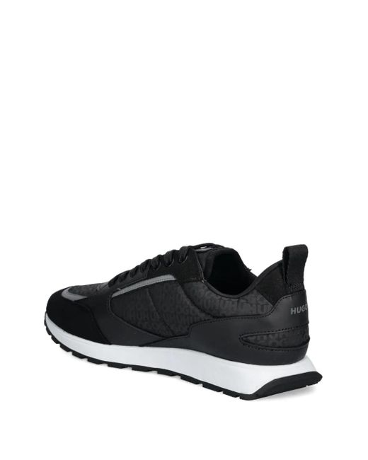 HUGO Black Monogram-Detail Sneakers for men