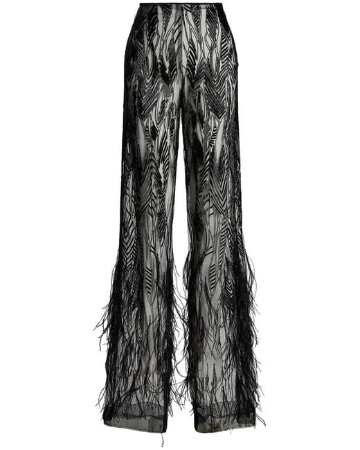 Ralph Lauren Black Feather-Embellished Tulle Wide-Leg Pants