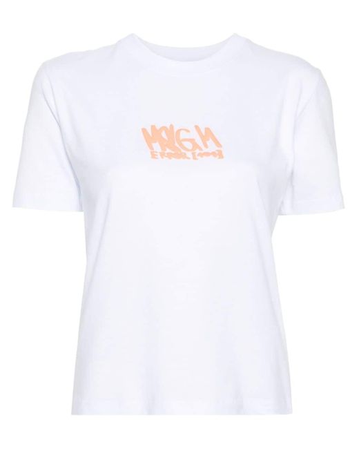 MSGM White T-Shirt mit Logo-Applikation