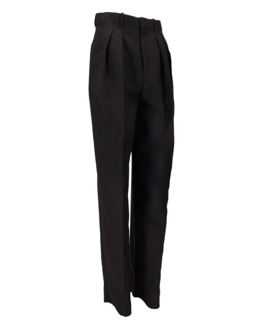 Saint Laurent Black Pleated-Front Straight Trousers