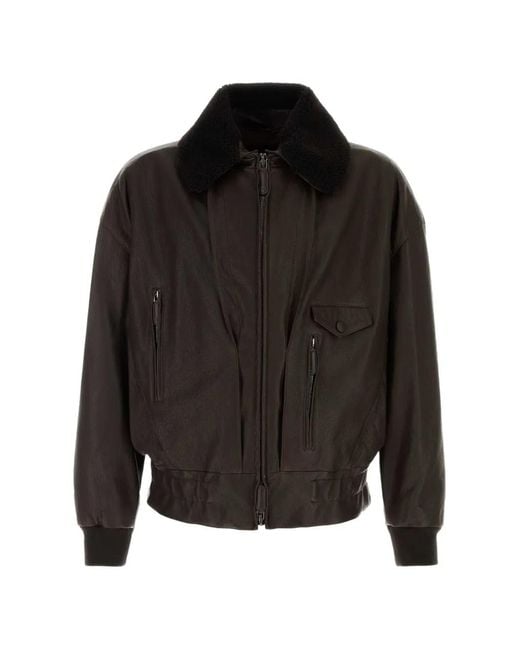 Giorgio Armani Black Shearling-Collar Leather Jacket for men