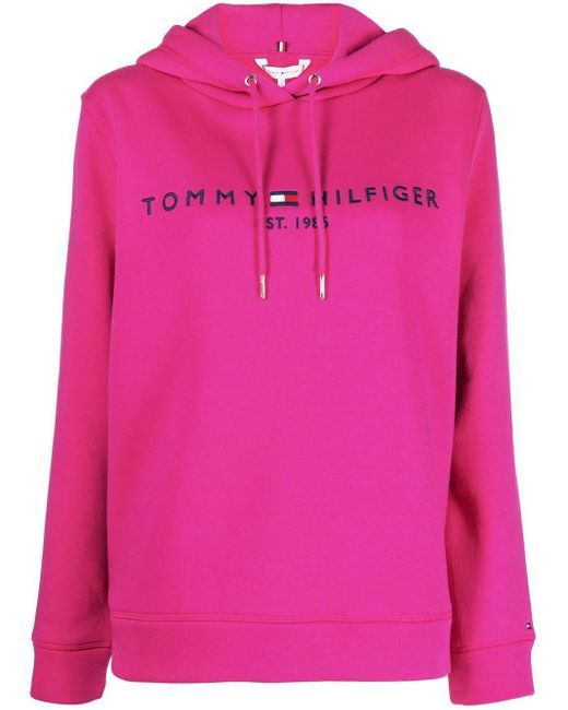 Tommy Hilfiger Logo-embroidered Drawstring Hoodie in Pink | Lyst