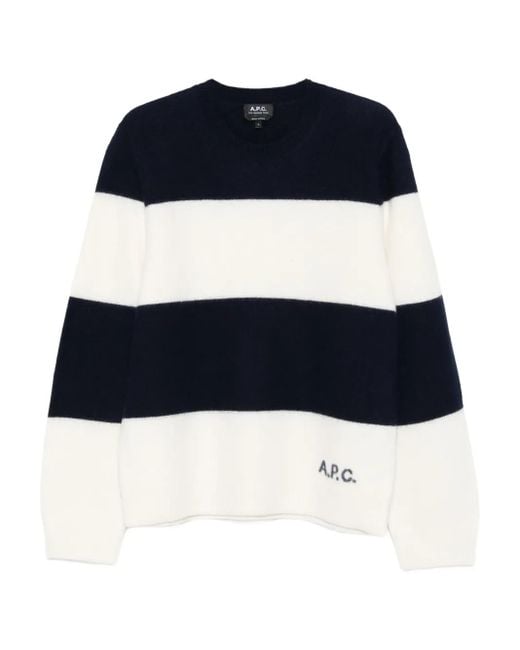 A.P.C. Blue Striped Crew-Neck Sweater for men
