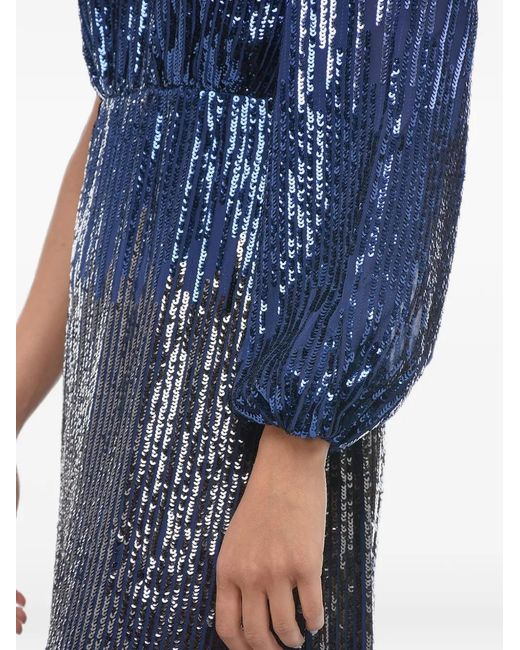 Rixo Blue Sequin-Embellished One-Shoulder Midi Dress