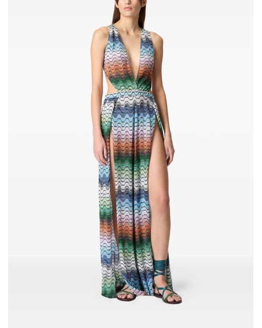 Missoni Blue Long Jumpsuit With Greek Motif