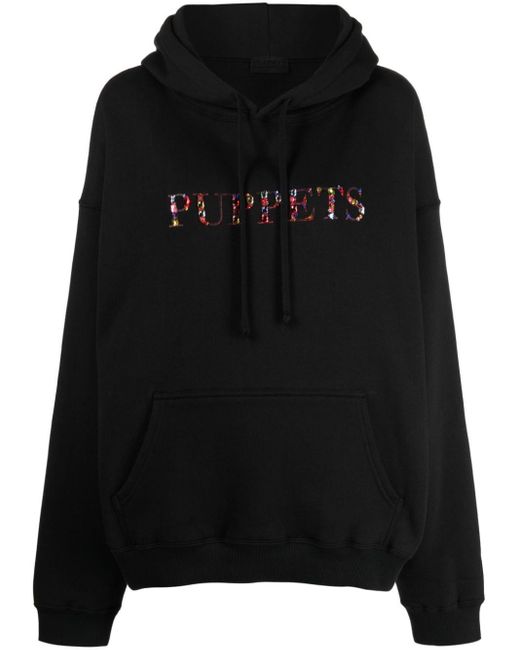 Puppets and Puppets Black Crystal-embellished Cotton-blend Hoodie