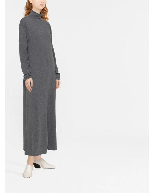 Jil Sander Gray High Neck Cashmere Midi Dress