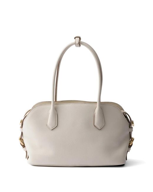 Prada Natural Signet Medium Leather Tote Bag