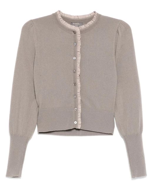 N.Peal Cashmere Gray Ruffle Trim Cardigan