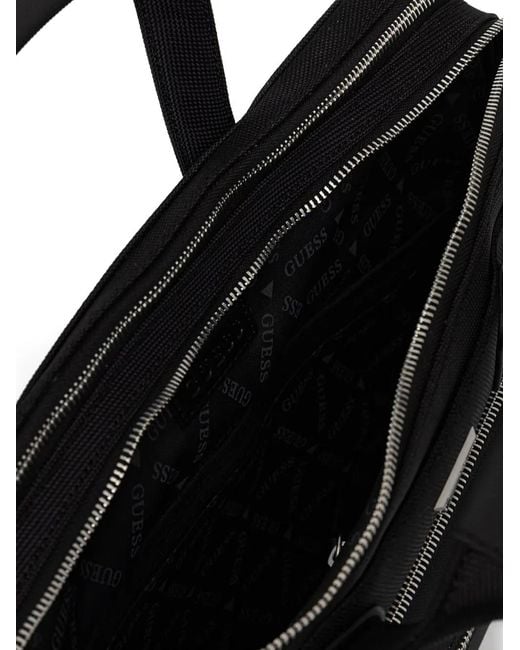 Guess Black Porte-Documents Zippé Berna À Plaque Logo for men