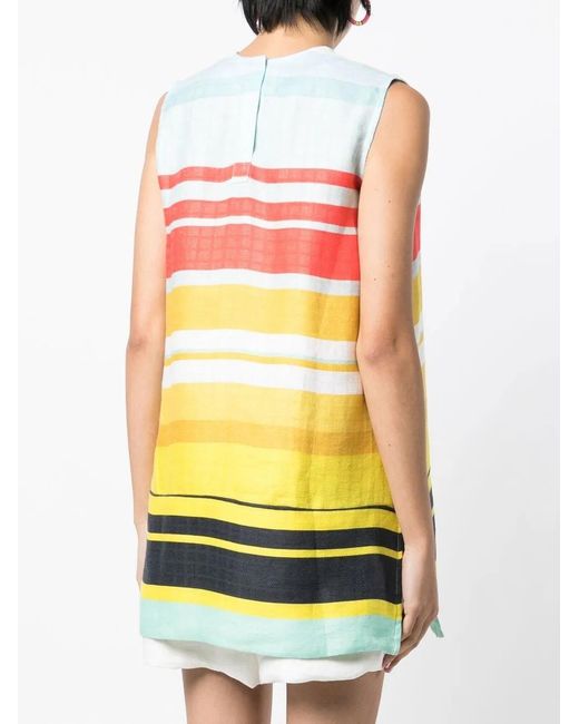 Bambah Yellow Striped Sleeveless Tunic
