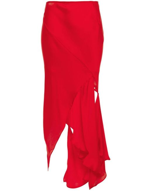 Acne Red Cut-out Silk Maxi Skirt