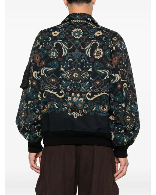 Sacai Black Paisley-Print Zip-Front Jacket for men