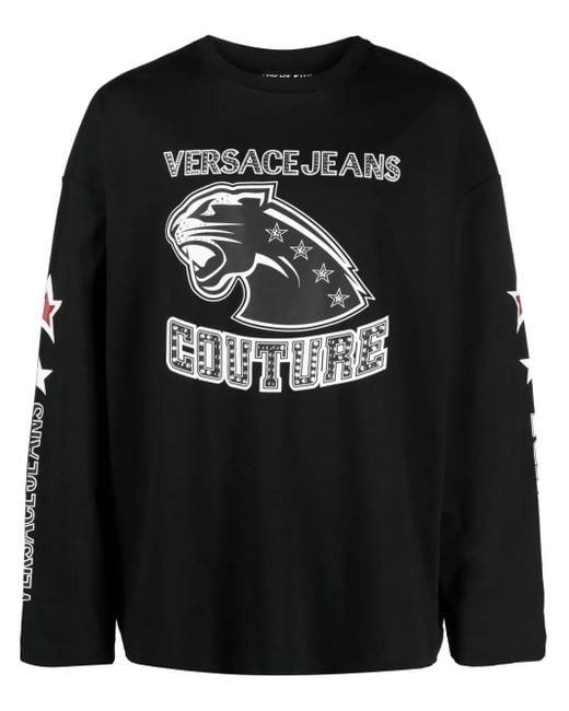 Versace Jeans Couture Black Logo-Print Long-Sleeve Top for men