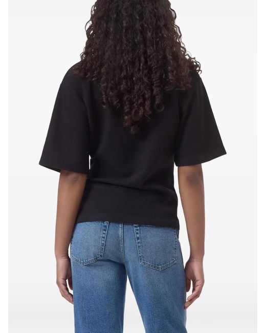Closed Black Ribbed Draped T-Shirt