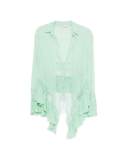 Blumarine Green Lace Ruffled Blouse