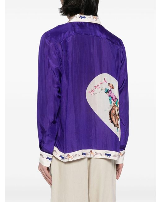 Bode Purple Round Up Printed Silk Shirt for men