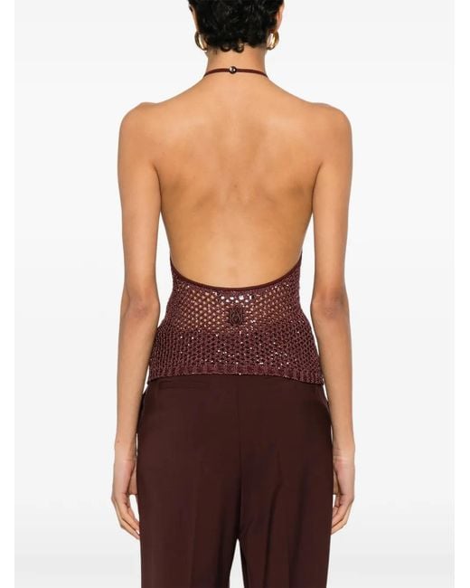 Amiri Red Débardeur En Maille Ajourée À Sequins