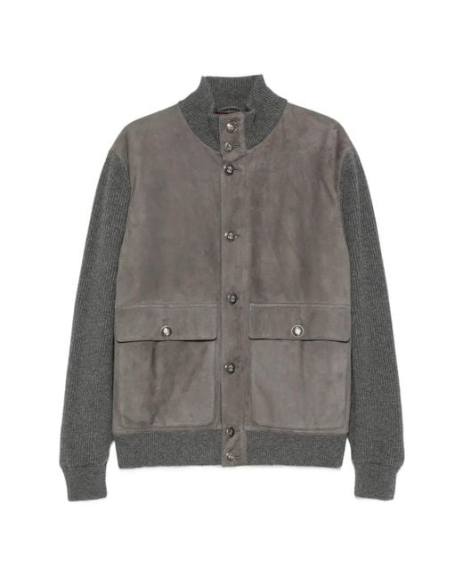 Brunello Cucinelli Gray Padded Leather Jacket for men