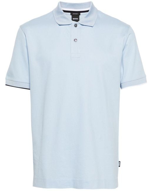 Boss Blue Piqué-weave Cotton Polo Shirt for men