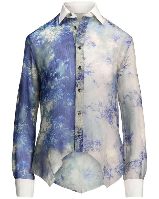 Ralph Lauren Blue Nancie Floral-Print Silk Shirt